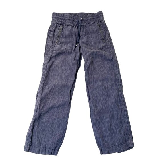 Athleta 100% Linen Wide-Leg Pull-On Textured Pants Pockets Purple Blue size 6 - Picture 1 of 6